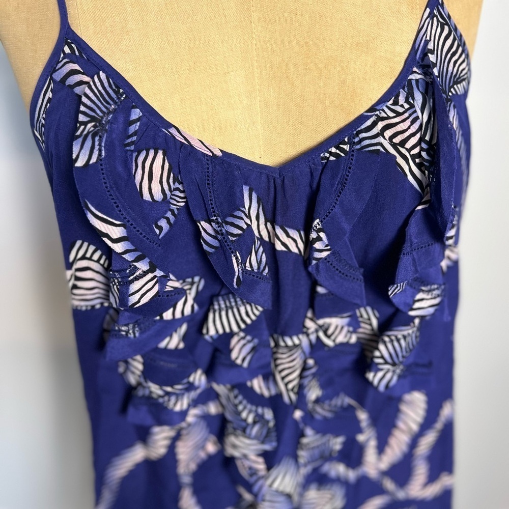 Rebecca Taylor 100% silk royal blue top with front ruffles